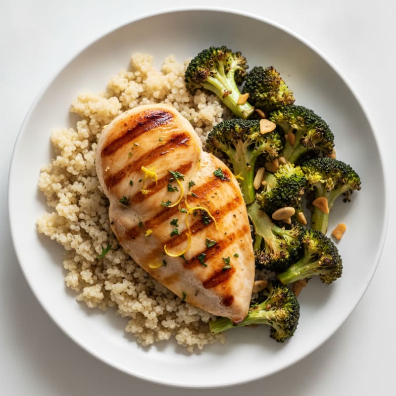 Grilled Chicken Breast with Quinoa and Roasted Broccoli