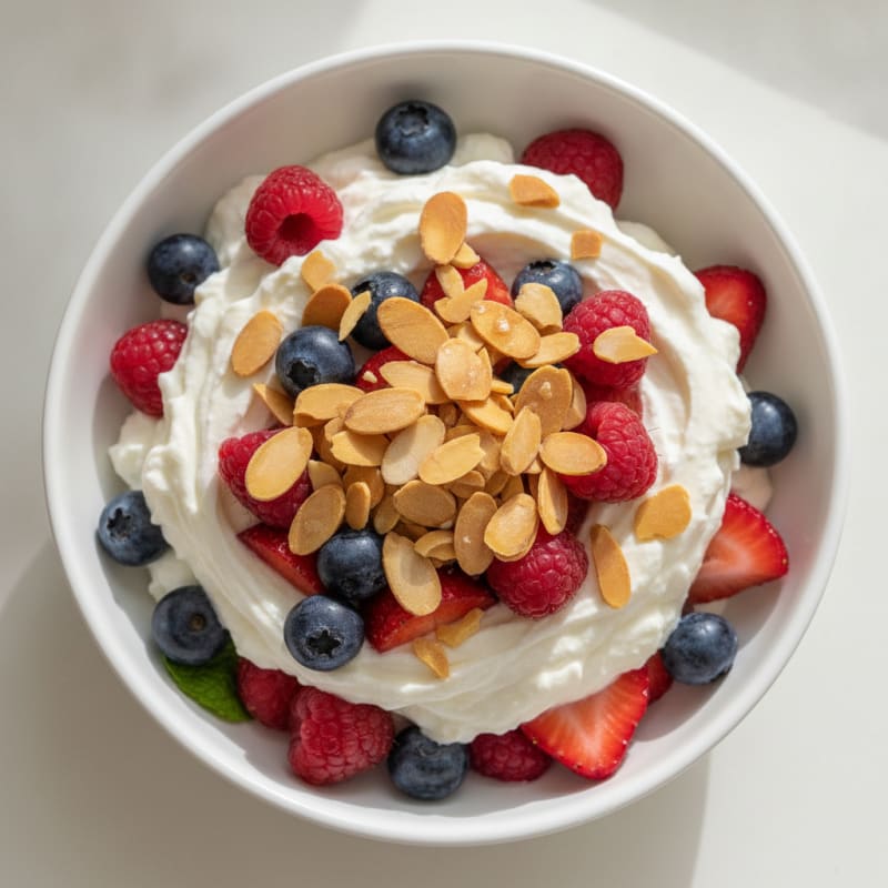 Greek Yogurt Protein Parfait with Mixed Berries and Almonds