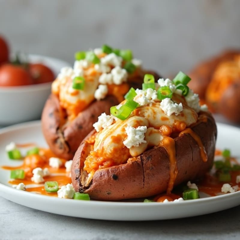 Creamy Buffalo Chicken Stuffed Sweet Potatoes