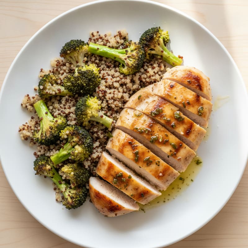 Grilled Chicken Breast with Roasted Broccoli and Quinoa