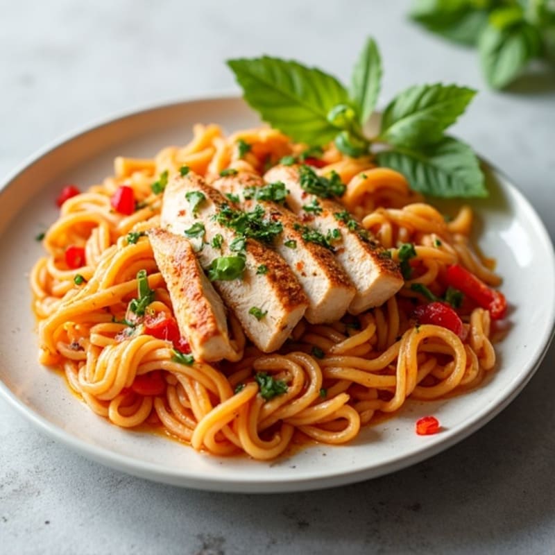 Spicy Creamy Chicken and Whole Wheat Pasta with Bell Peppers