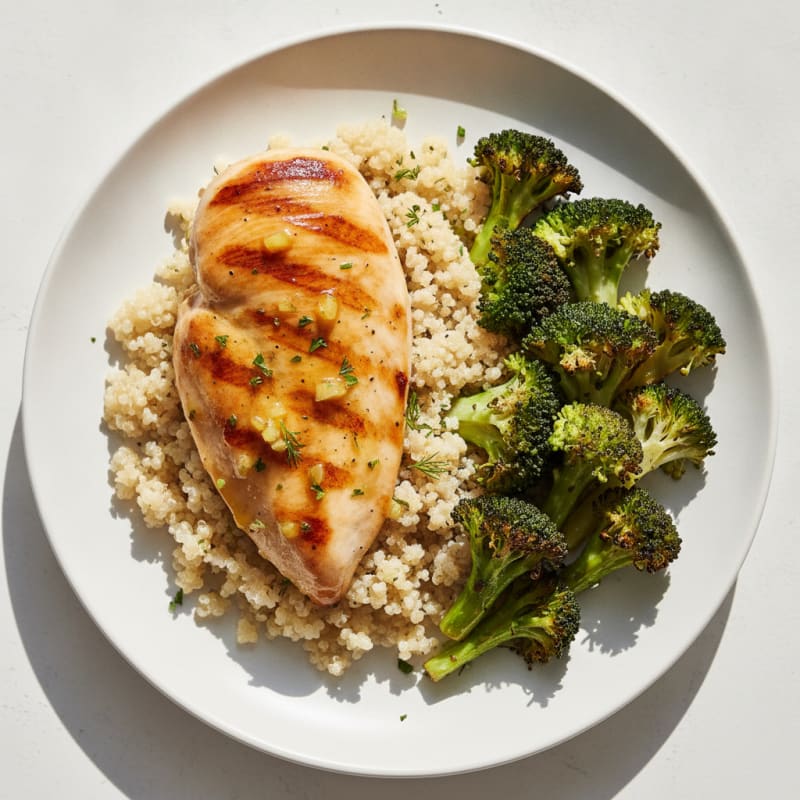 Grilled Chicken Breast with Quinoa and Roasted Broccoli