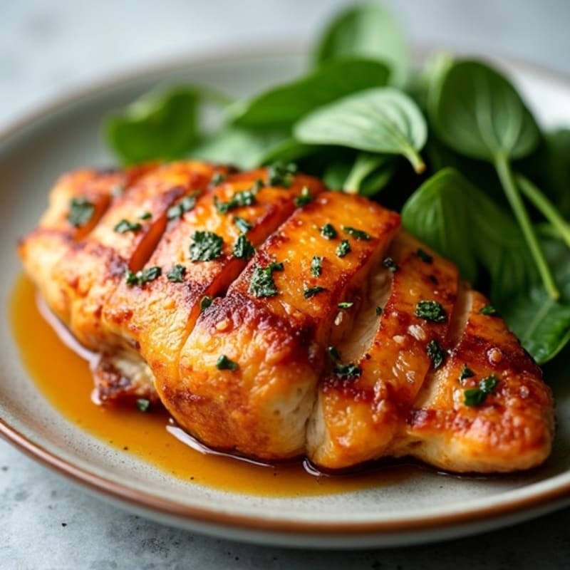 Crispy Pan-Seared Chicken with Roasted Sweet Potatoes and Fresh Spinach