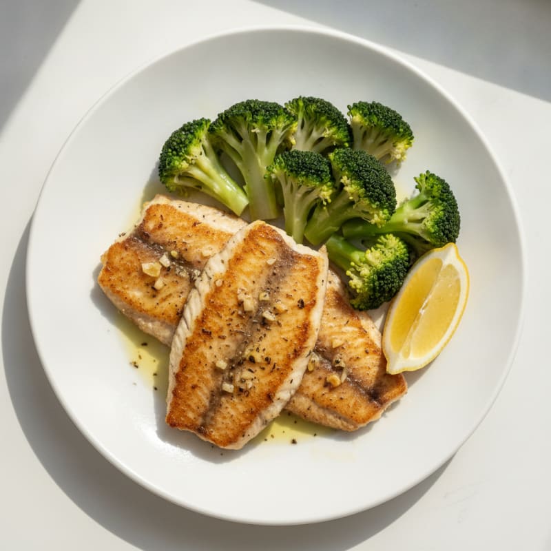 Seared Tilapia with Steamed Broccoli and Lemon