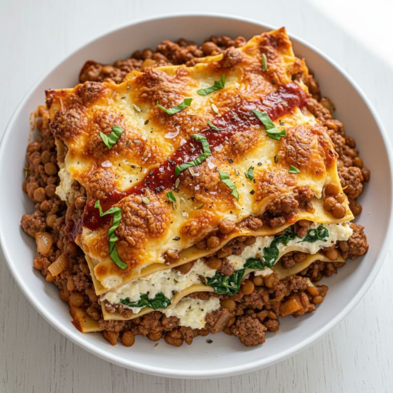 Hearty Beef and Lentil Lasagna Bake