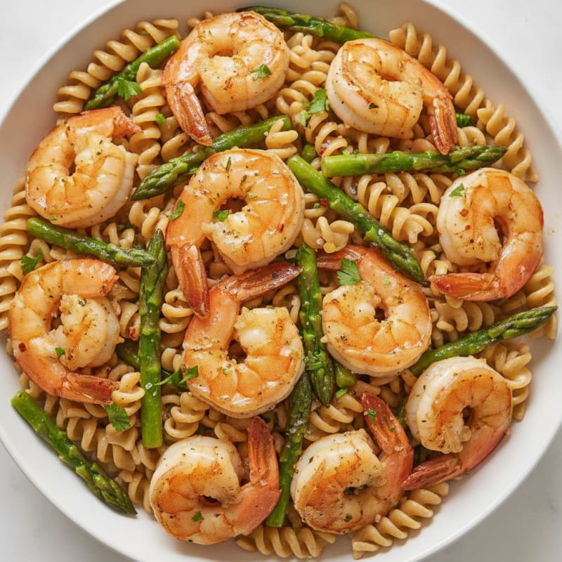 Garlic Butter Shrimp Pasta with Asparagus