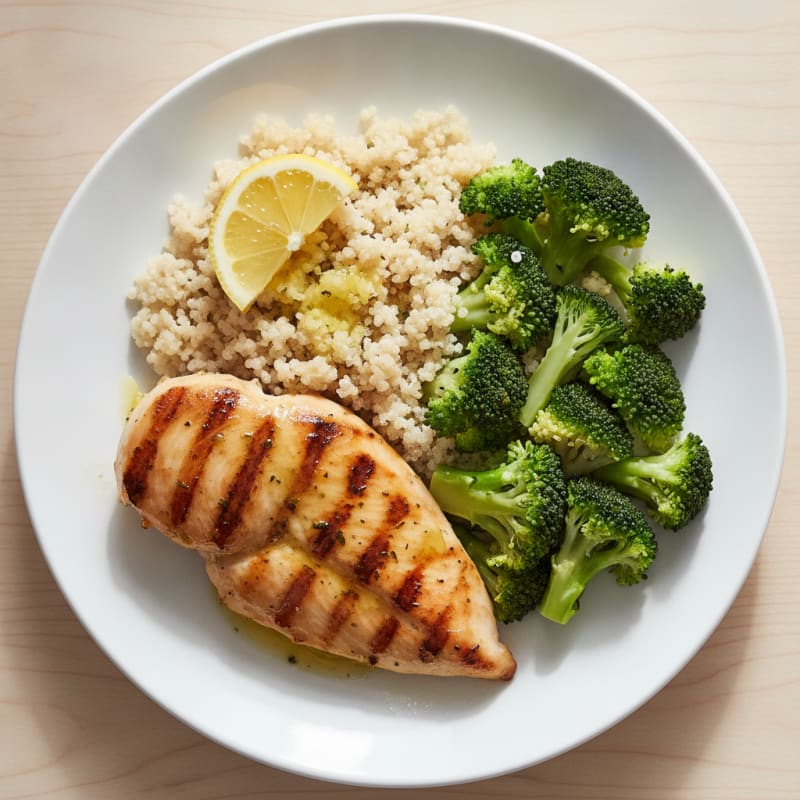 Grilled Chicken Breast with Quinoa and Steamed Broccoli