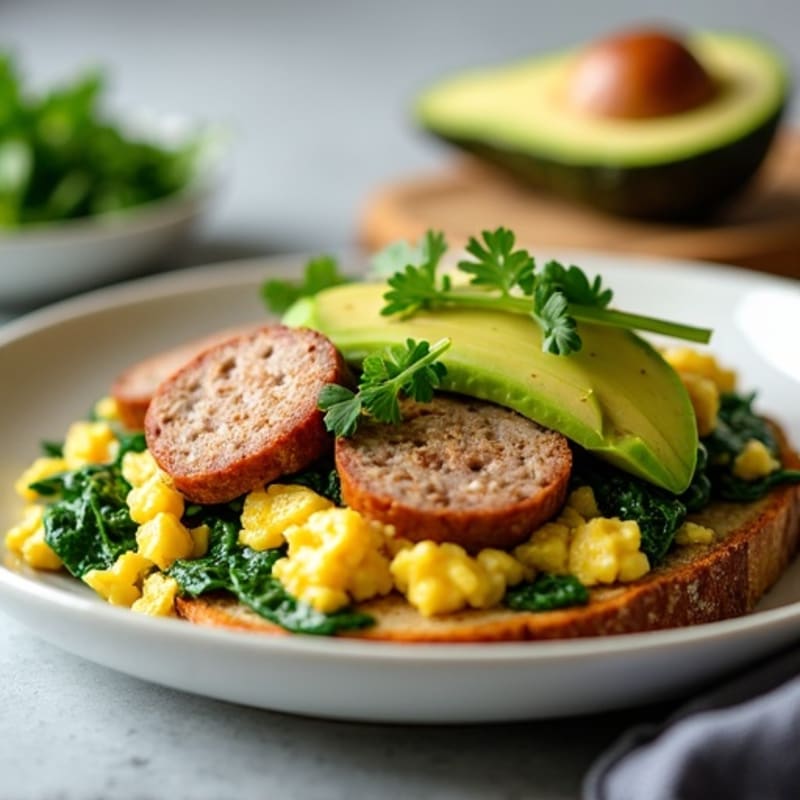 Egg White and Turkey Sausage Scramble with Sautéed Spinach