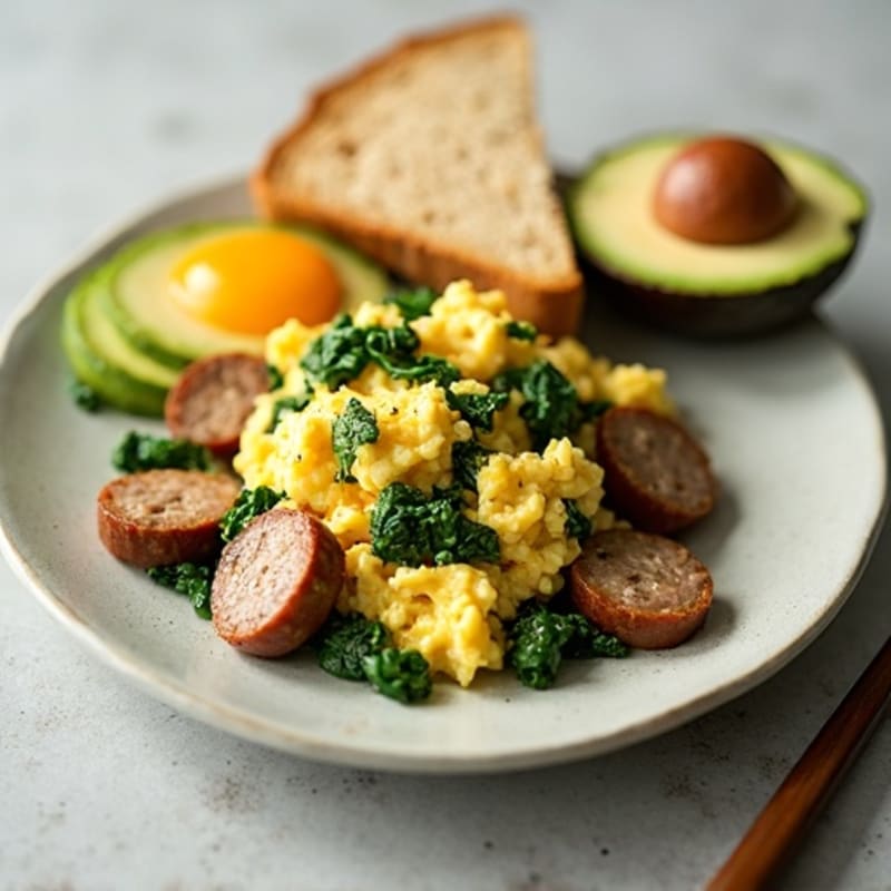 Egg White and Turkey Sausage Scramble with Spinach