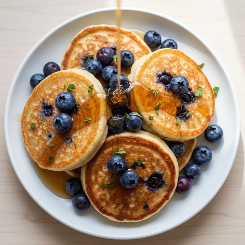 Blueberry Ricotta Pancakes with Maple Syrup
