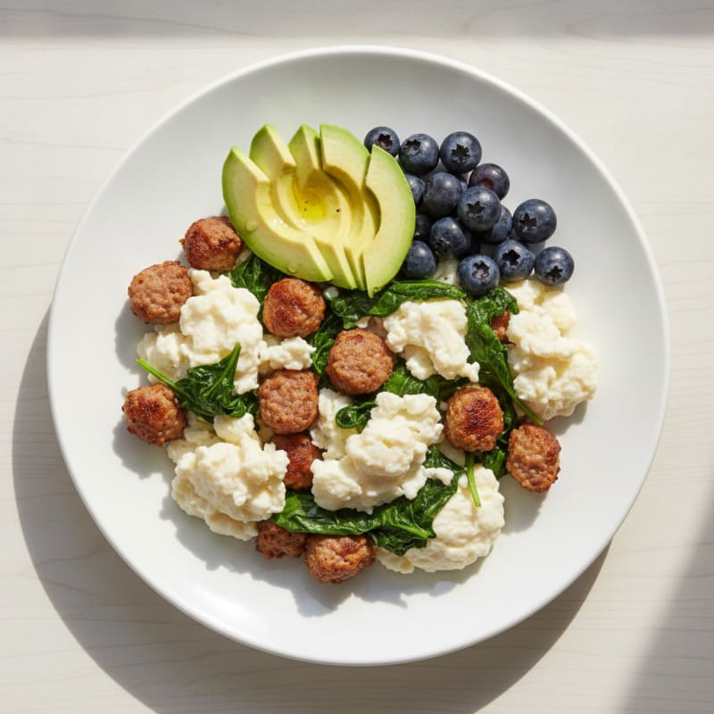 Scrambled Egg Whites with Turkey Sausage and Spinach