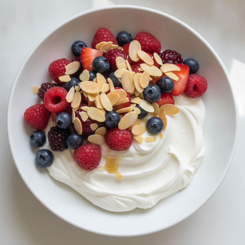 Creamy Greek Yogurt Protein Bowl with Mixed Berries and Almonds