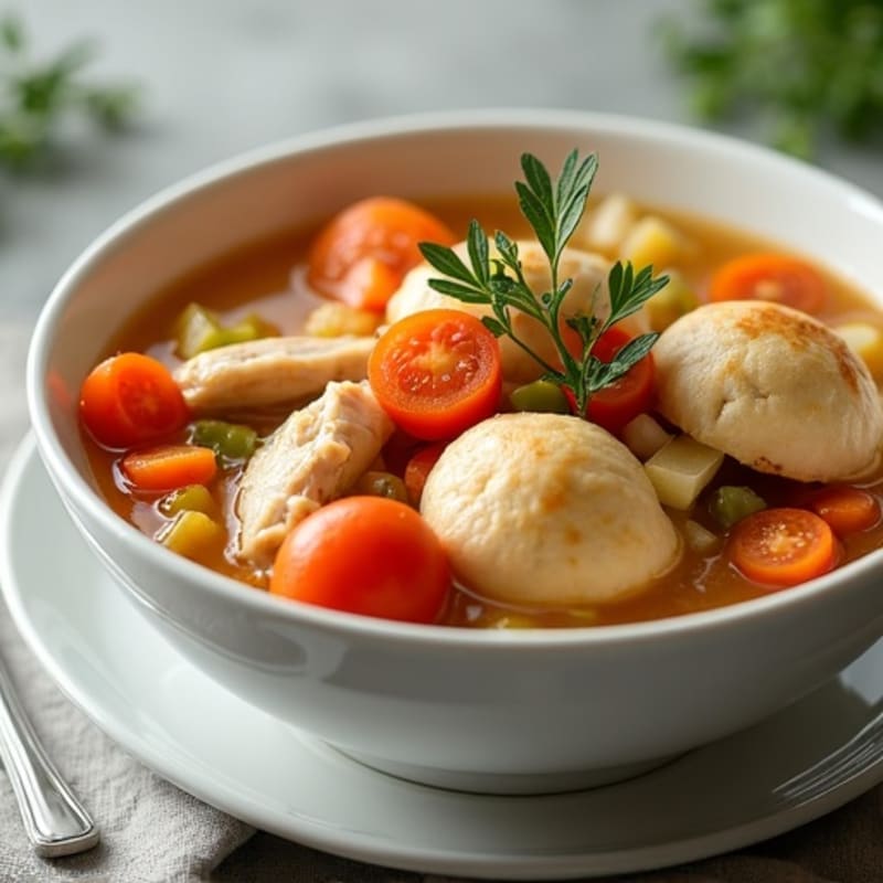 Wholesome Chicken and Vegetable Stew with Tender Herb Dumplings
