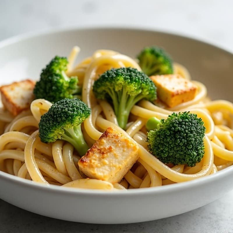 Creamy Cashew Alfredo Pasta with Roasted Broccoli