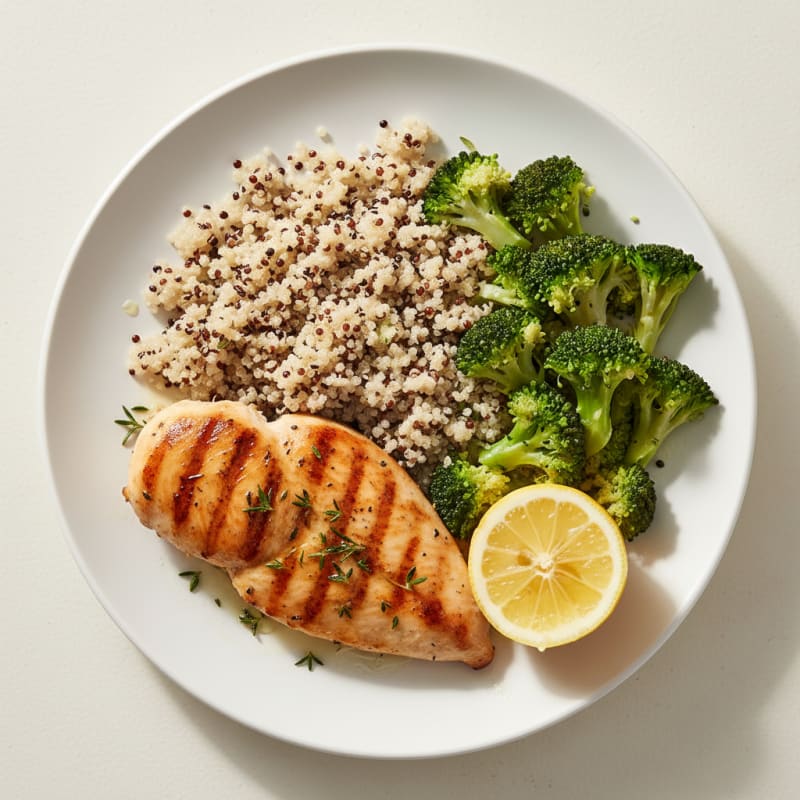 Grilled Chicken Breast with Quinoa and Steamed Broccoli