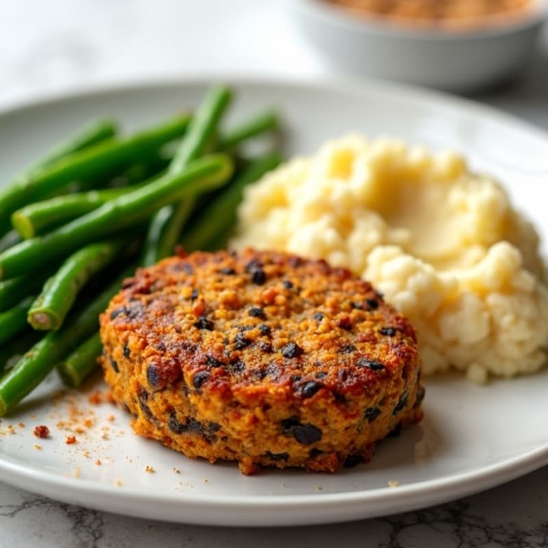 Lentil Walnut Loaf with Steamed Green Beans and Mashed Cauliflower