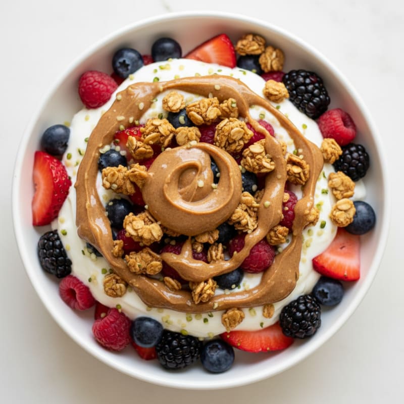 Creamy Greek Yogurt Parfait with Mixed Berries and Almond Butter
