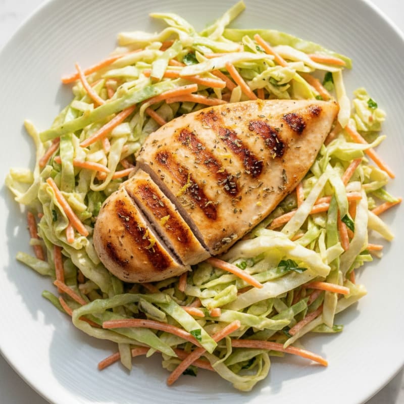 Grilled Chicken Breast with Crunchy Cabbage Slaw