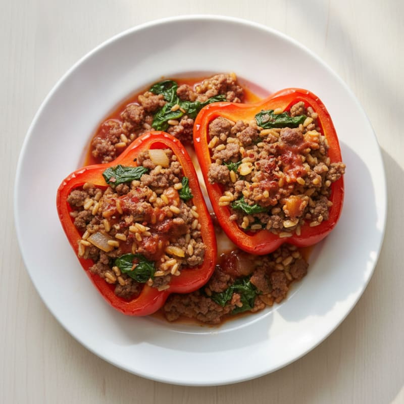 Lean Beef and Spinach Stuffed Bell Peppers with Brown Rice