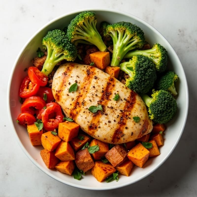 Sheet Pan Chicken and Roasted Vegetable Power Bowl