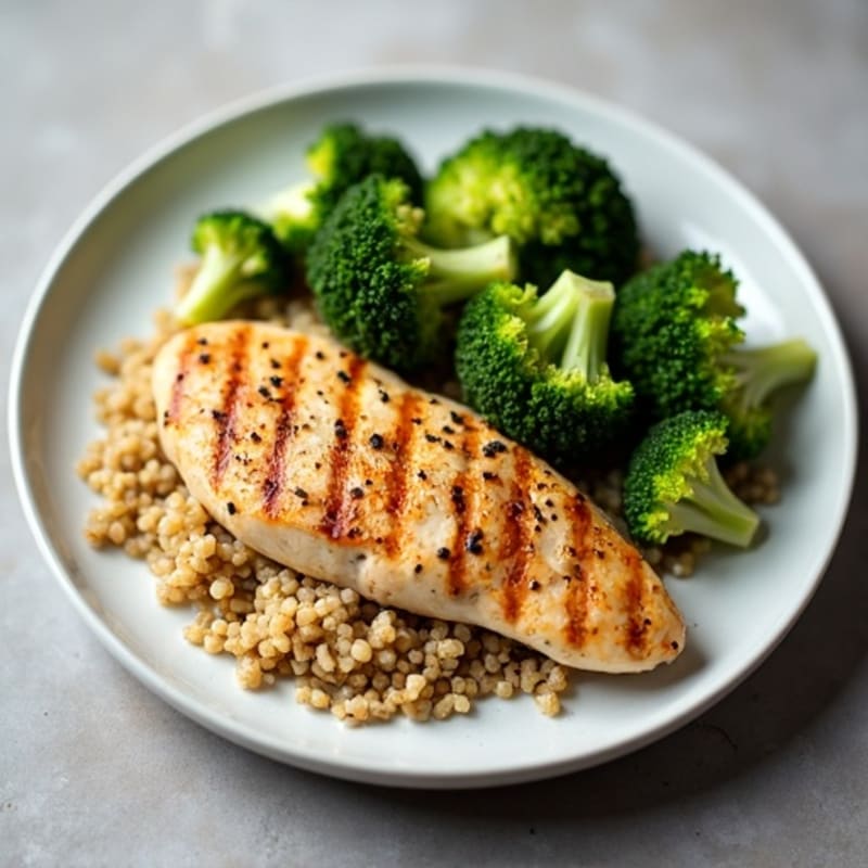 Grilled Chicken Breast with Quinoa and Roasted Broccoli