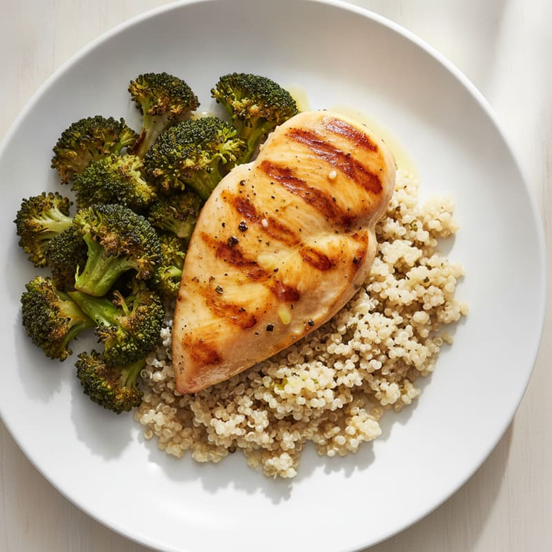 Grilled Chicken Breast with Quinoa and Roasted Broccoli