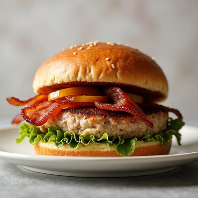 Lean Turkey-Bacon Burger with Caramelized Onions