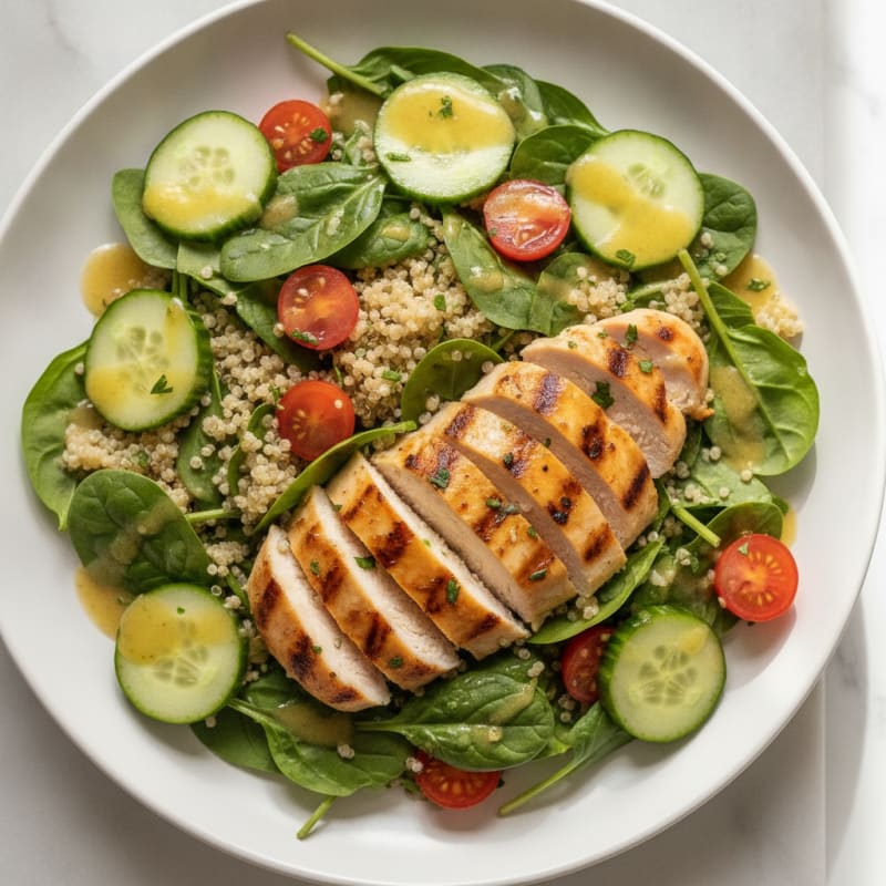 Grilled Chicken and Quinoa Salad with Fresh Spinach