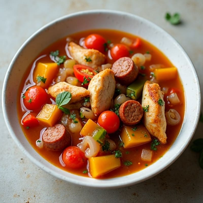 Spicy Cajun-Spiced Chicken and Sausage Hearty Vegetable Stew