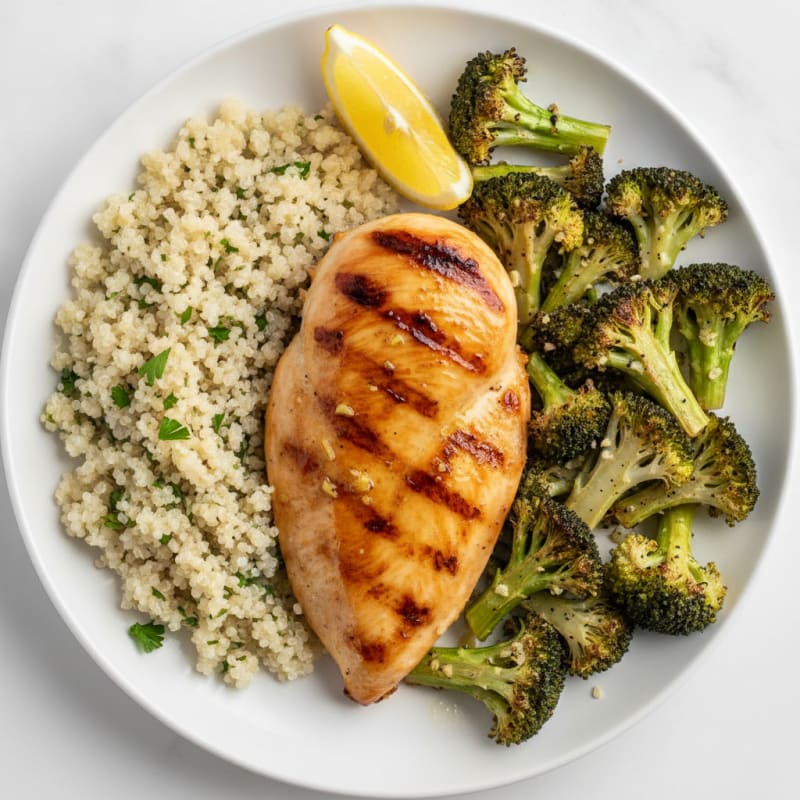 Grilled Chicken Breast with Quinoa and Roasted Broccoli