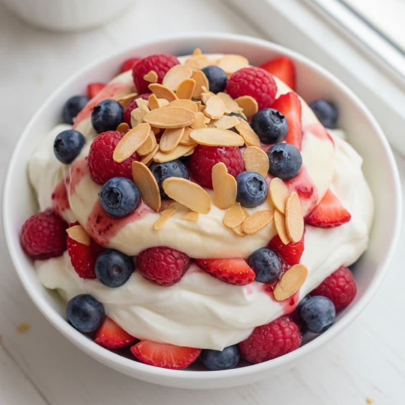 Greek Yogurt Protein Parfait with Mixed Berries and Almonds