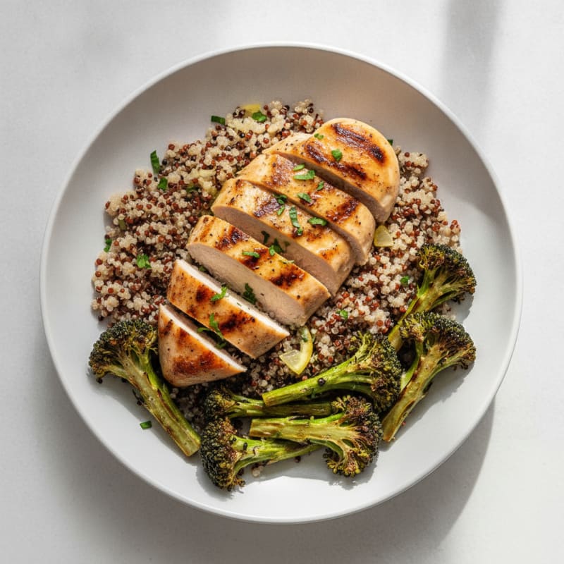 Grilled Chicken Breast with Quinoa and Roasted Broccoli