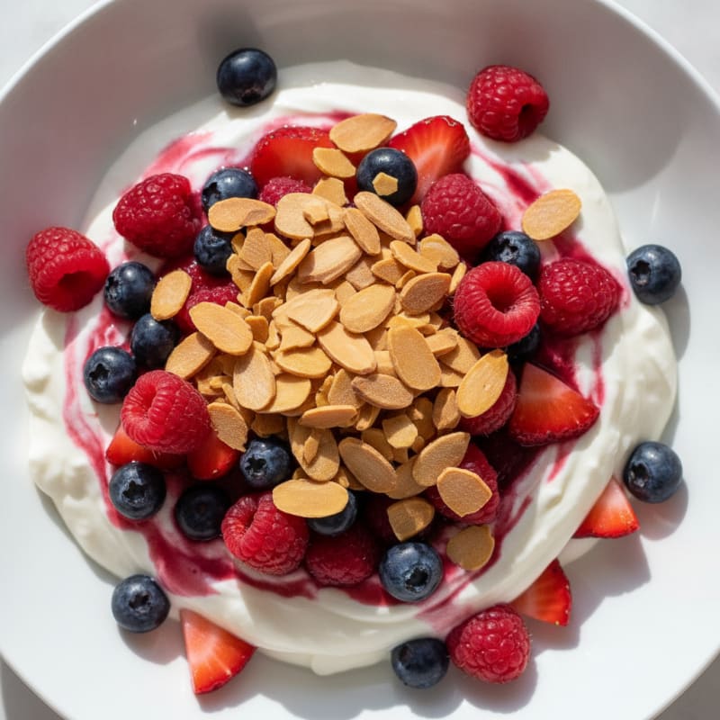 Greek Yogurt Protein Parfait with Mixed Berries and Almonds