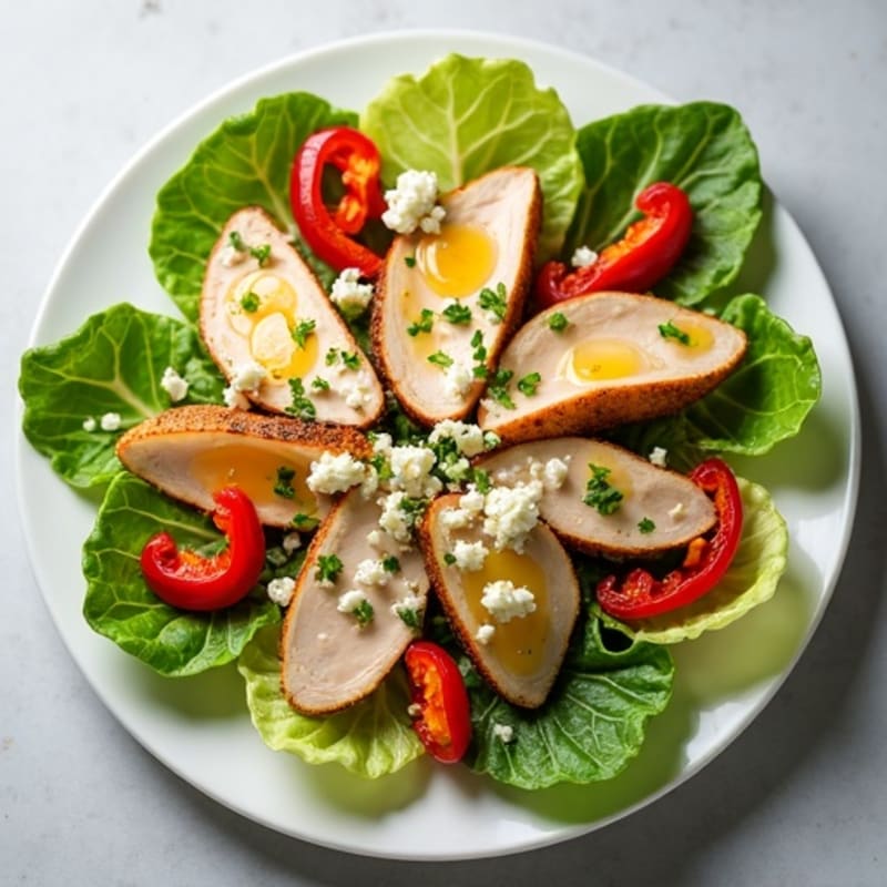 Crisp Romaine Salad with Lean Turkey, Roasted Bell Peppers, and Zesty Herb Vinaigrette