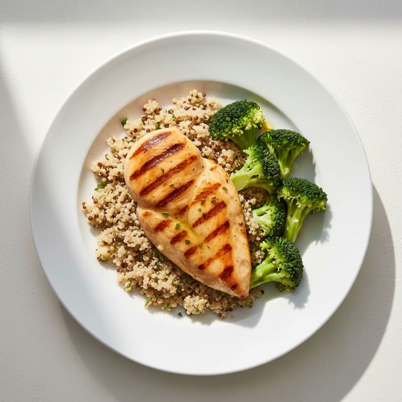 Grilled Chicken Breast with Quinoa and Steamed Broccoli