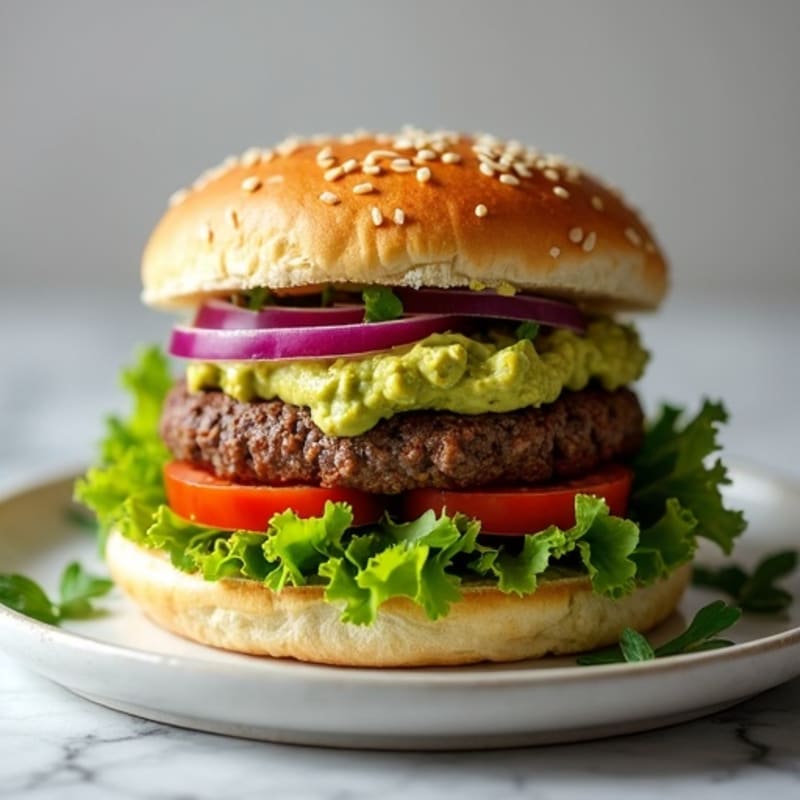 Lean Grass-Fed Beef Burger with Avocado Mash