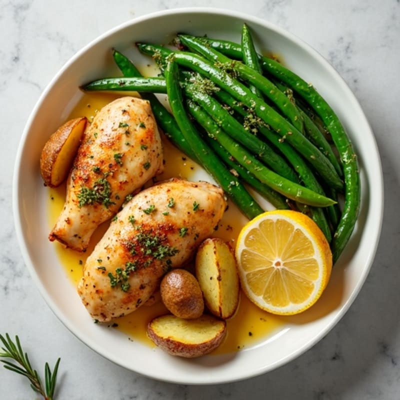 Sheet Pan Lemon Herb Chicken with Crispy Green Beans and Roasted Potatoes