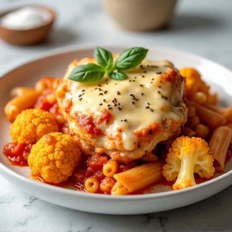 Baked Cheesy Chicken and Cauliflower Pasta