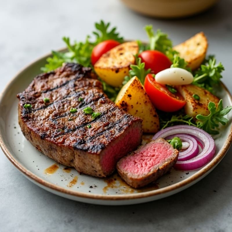Grilled Beef Steak Salad with Crispy Potato Wedges