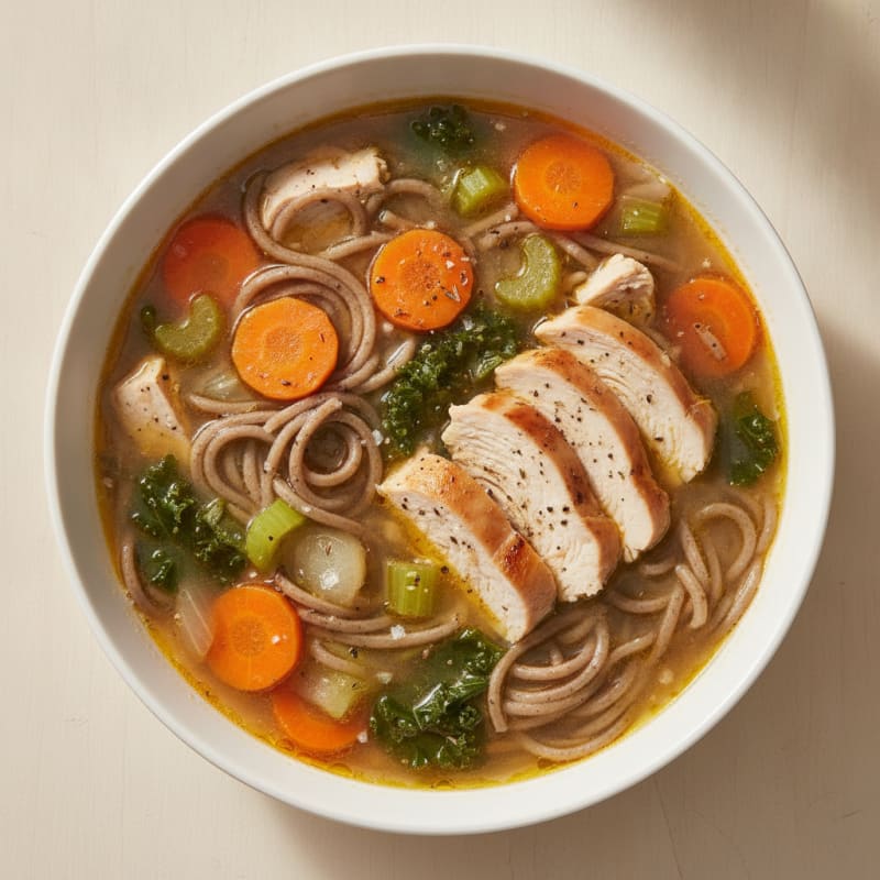 Hearty Chicken Vegetable and Soba Noodle Soup