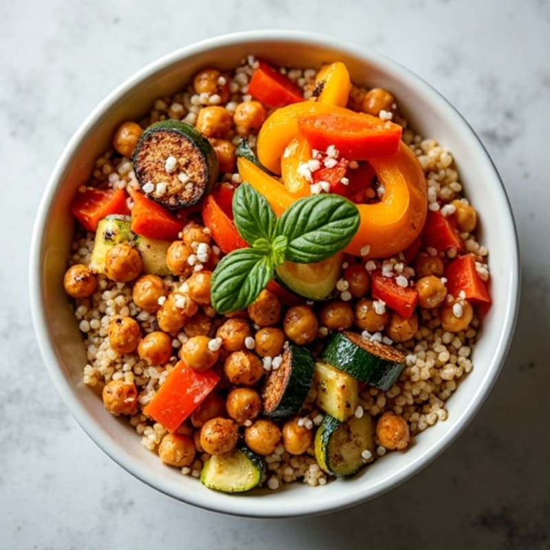 Crispy Spiced Chickpea and Roasted Vegetable Grain Bowl