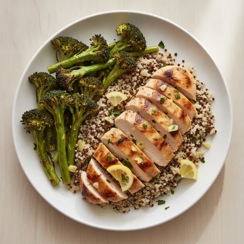 Grilled Chicken Breast with Quinoa and Roasted Broccoli
