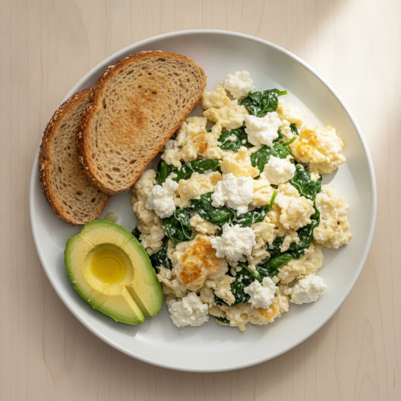 Egg White and Spinach Scramble with Cottage Cheese