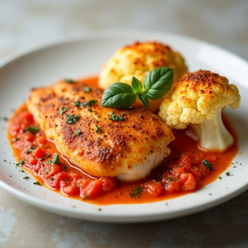Creamy Tomato Spiced Chicken with Crispy Roasted Cauliflower
