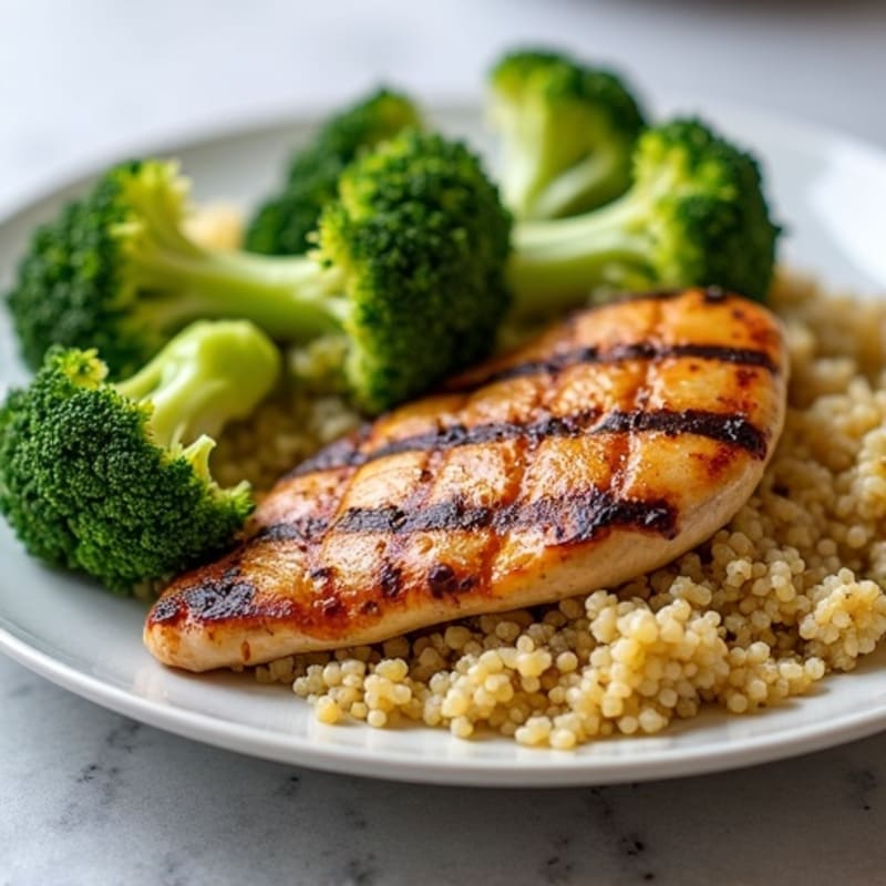 Grilled Chicken Breast with Roasted Broccoli and Quinoa