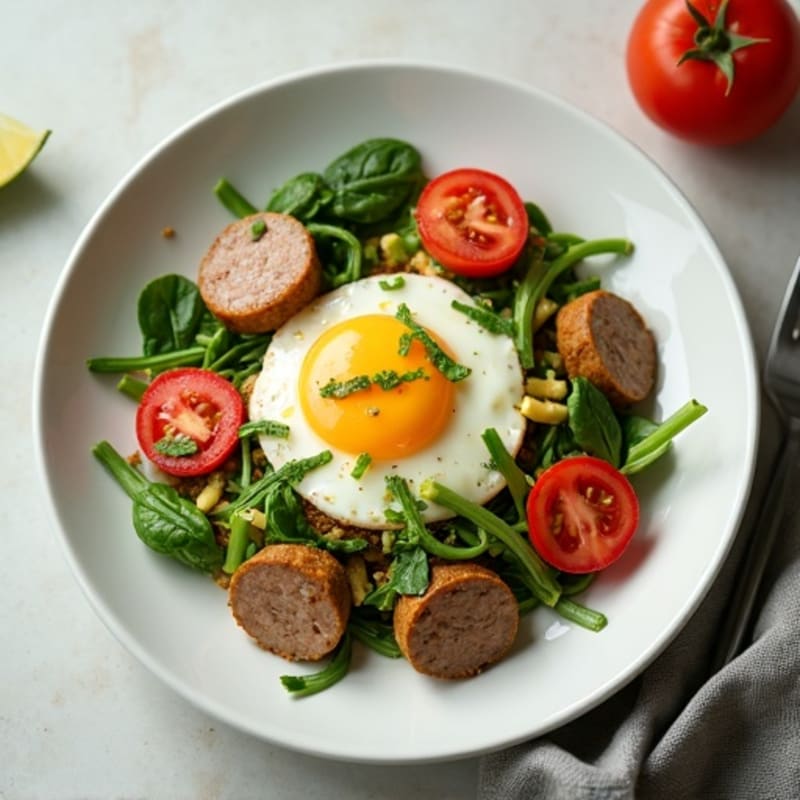 Egg White Spinach Scramble with Turkey Sausage