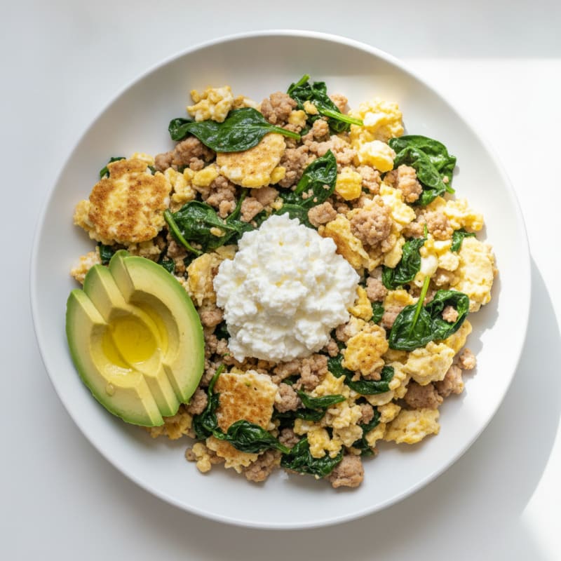 Egg White and Turkey Spinach Scramble with Cottage Cheese