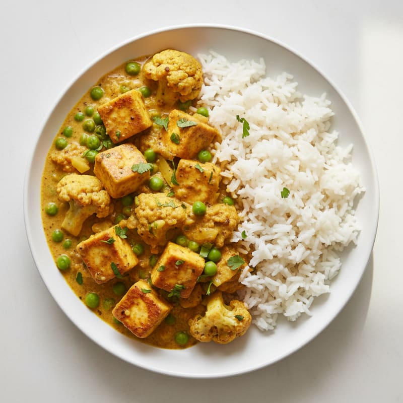 Paneer and Vegetable Curry with Basmati Rice