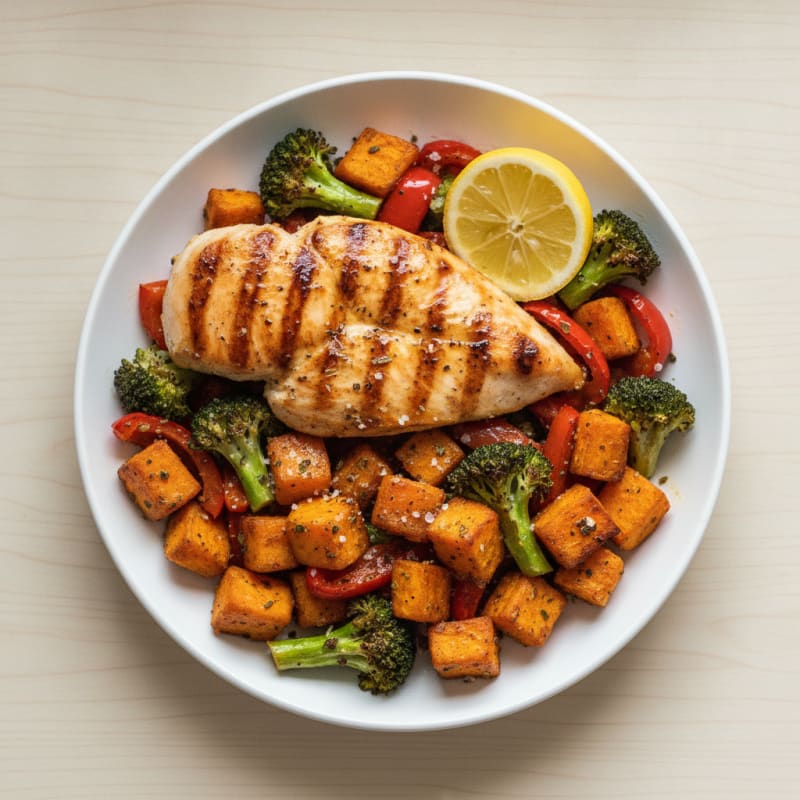 Grilled Chicken and Roasted Vegetable Bowl