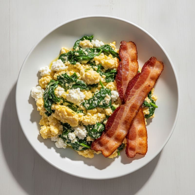 Cottage Cheese Scramble with Spinach and Turkey Bacon